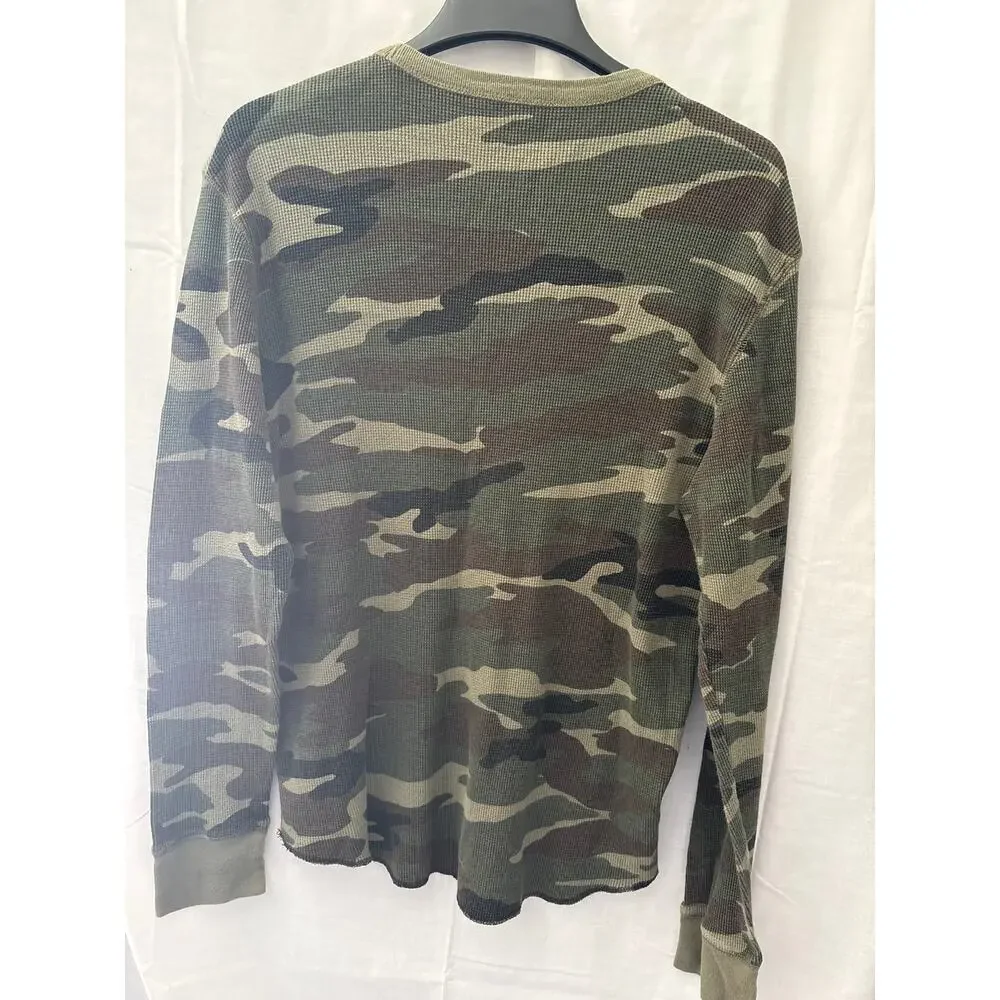 American Eagle Outfitters Classic Fit Thermal Shirt Large Green Camo Long Sleeve